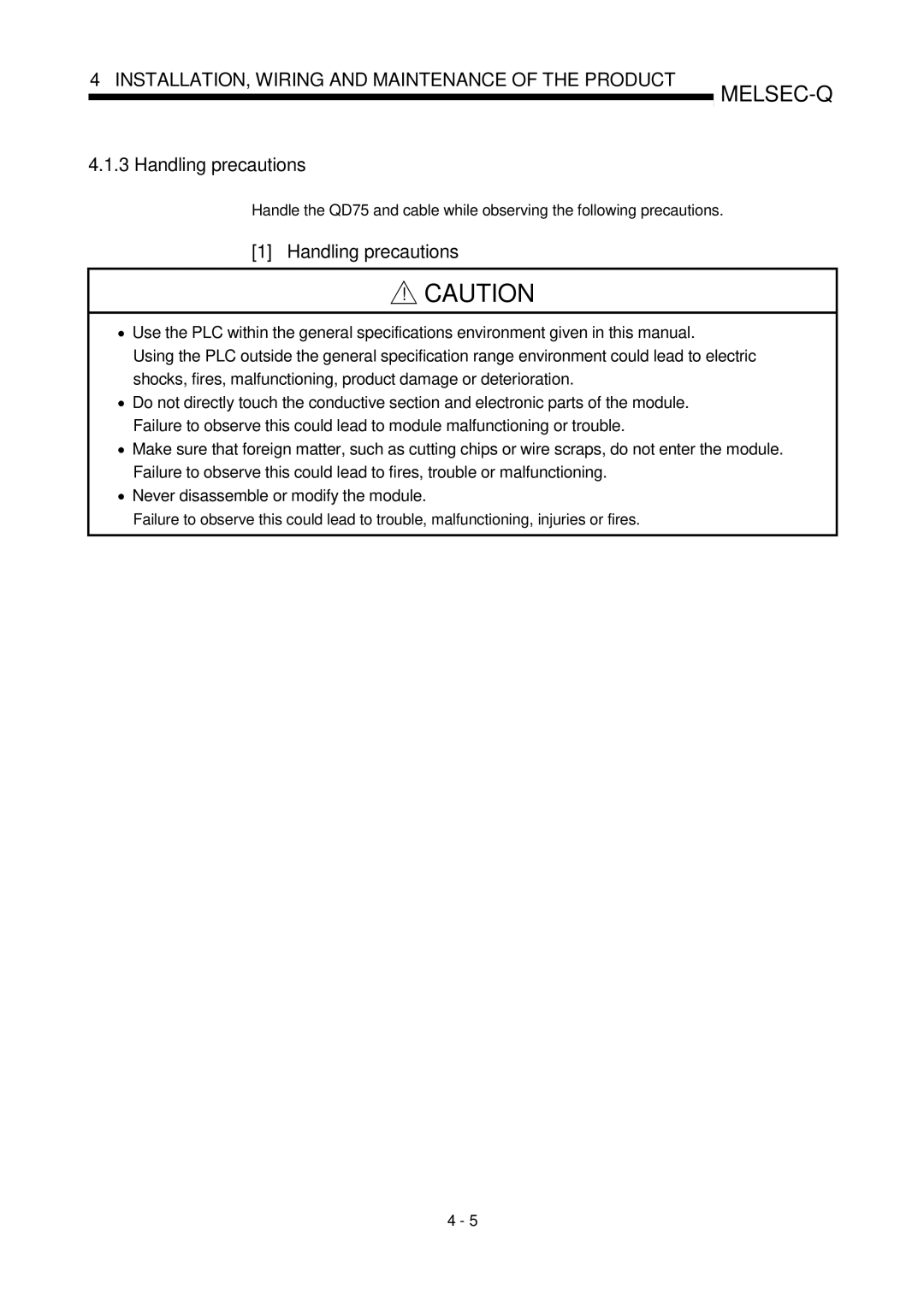 Mitsubishi Electronics QD75D, QD75P user manual Handling precautions 