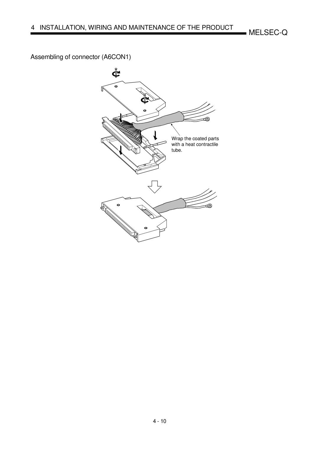 Mitsubishi Electronics QD75P, QD75D Assembling of connector A6CON1, Wrap the coated parts with a heat contractile tube 