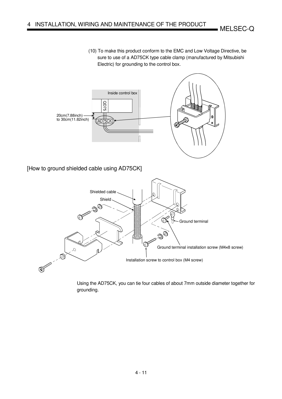 Mitsubishi Electronics QD75D, QD75P user manual How to ground shielded cable using AD75CK 