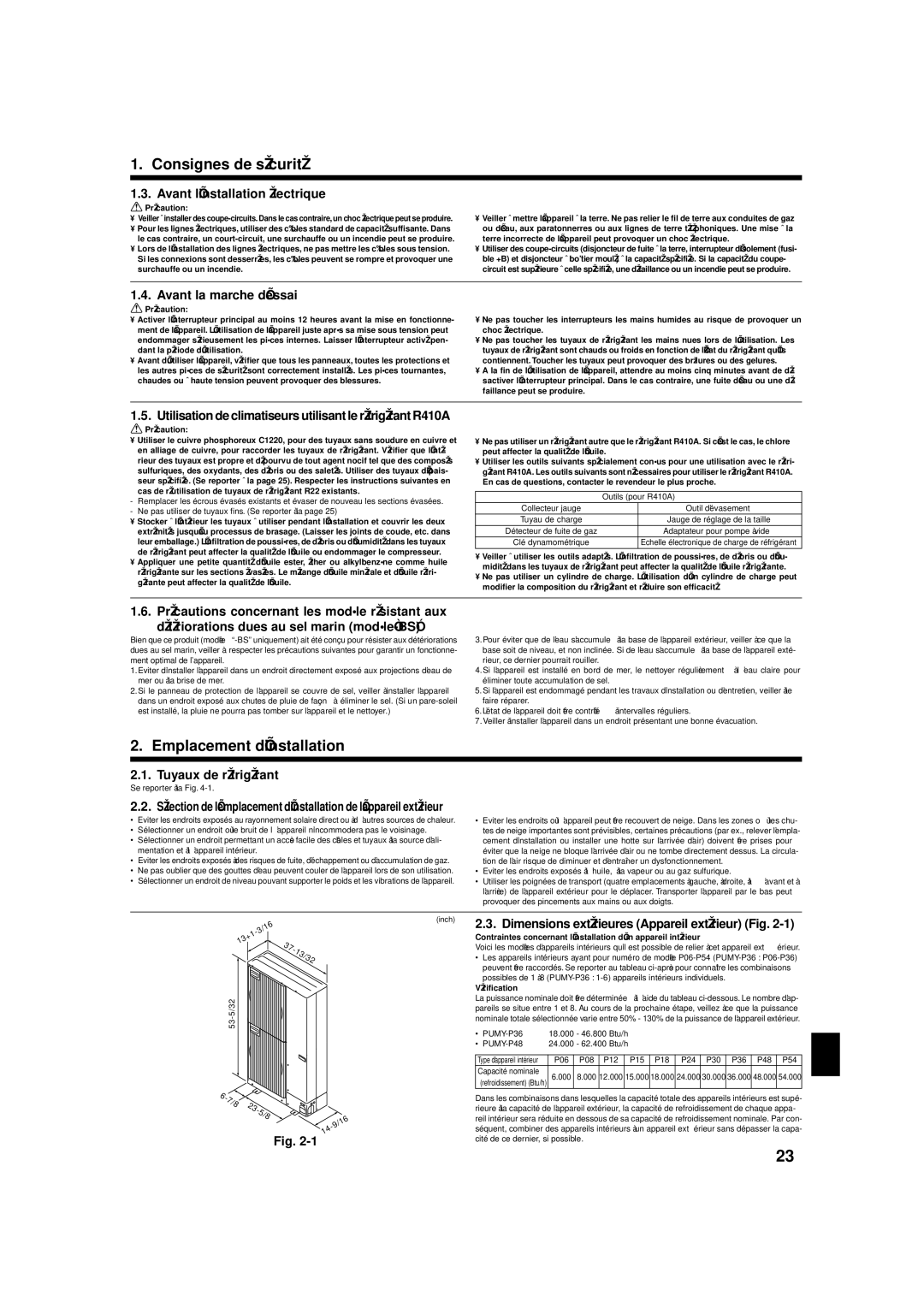 Mitsubishi Electronics R410A Emplacement d’installation, Avant l’installation électrique, Avant la marche d’essai 