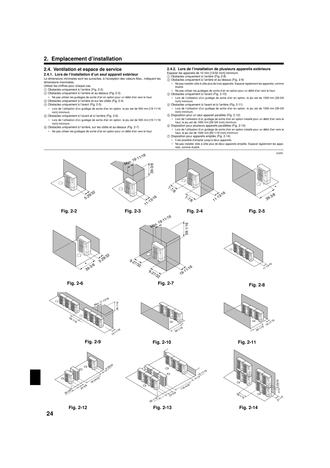 Mitsubishi Electronics R410A Ventilation et espace de service, Lors de l’installation d’un seul appareil extérieur 