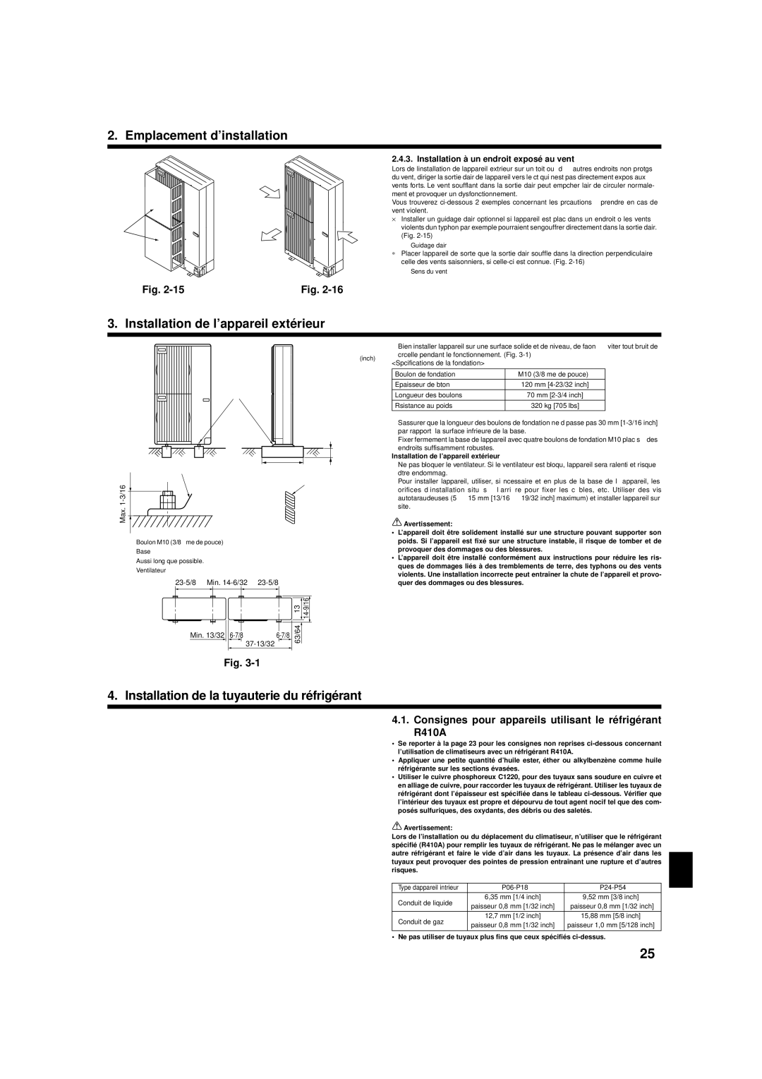 Mitsubishi Electronics R410A Installation de l’appareil extérieur, Installation de la tuyauterie du réfrigérant 