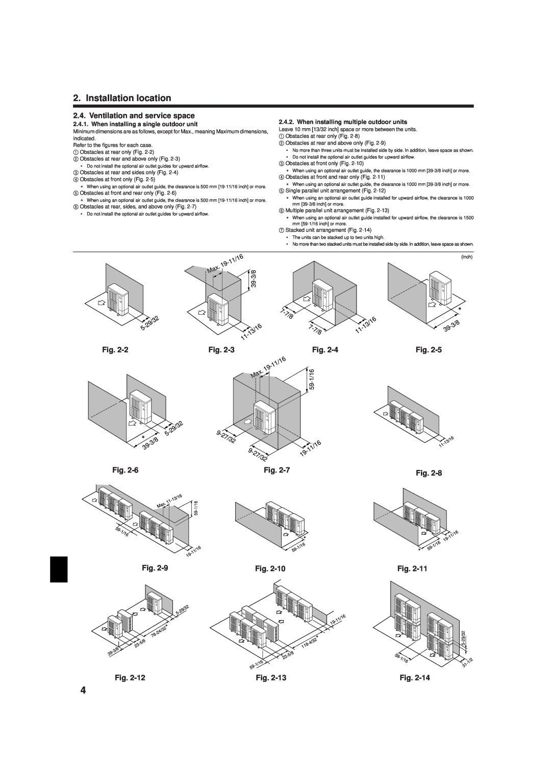 Mitsubishi Electronics R410A Ventilation and service space, When installing a single outdoor unit, Installation location 