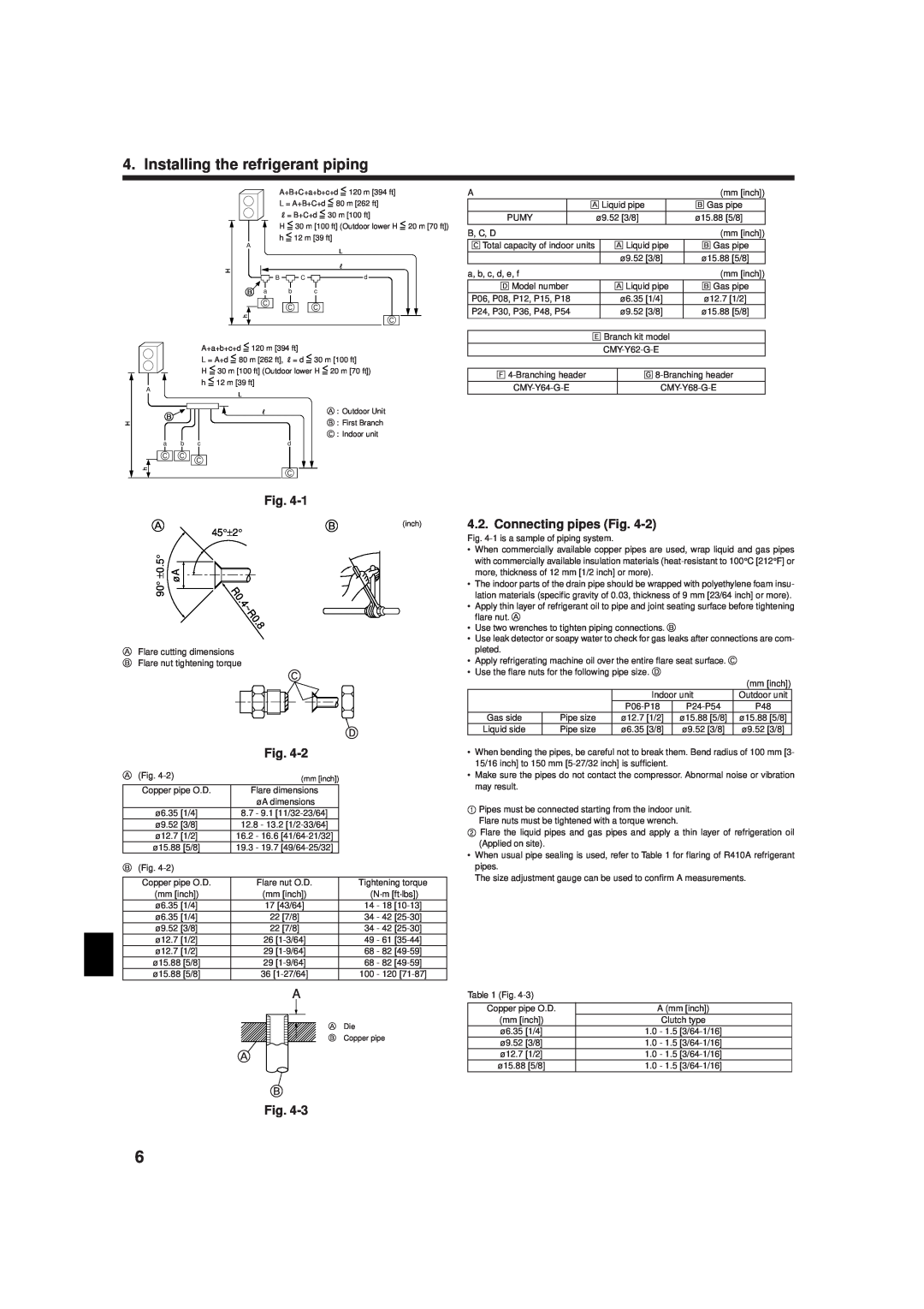 Mitsubishi Electronics R410A installation manual Connecting pipes Fig, Installing the refrigerant piping 