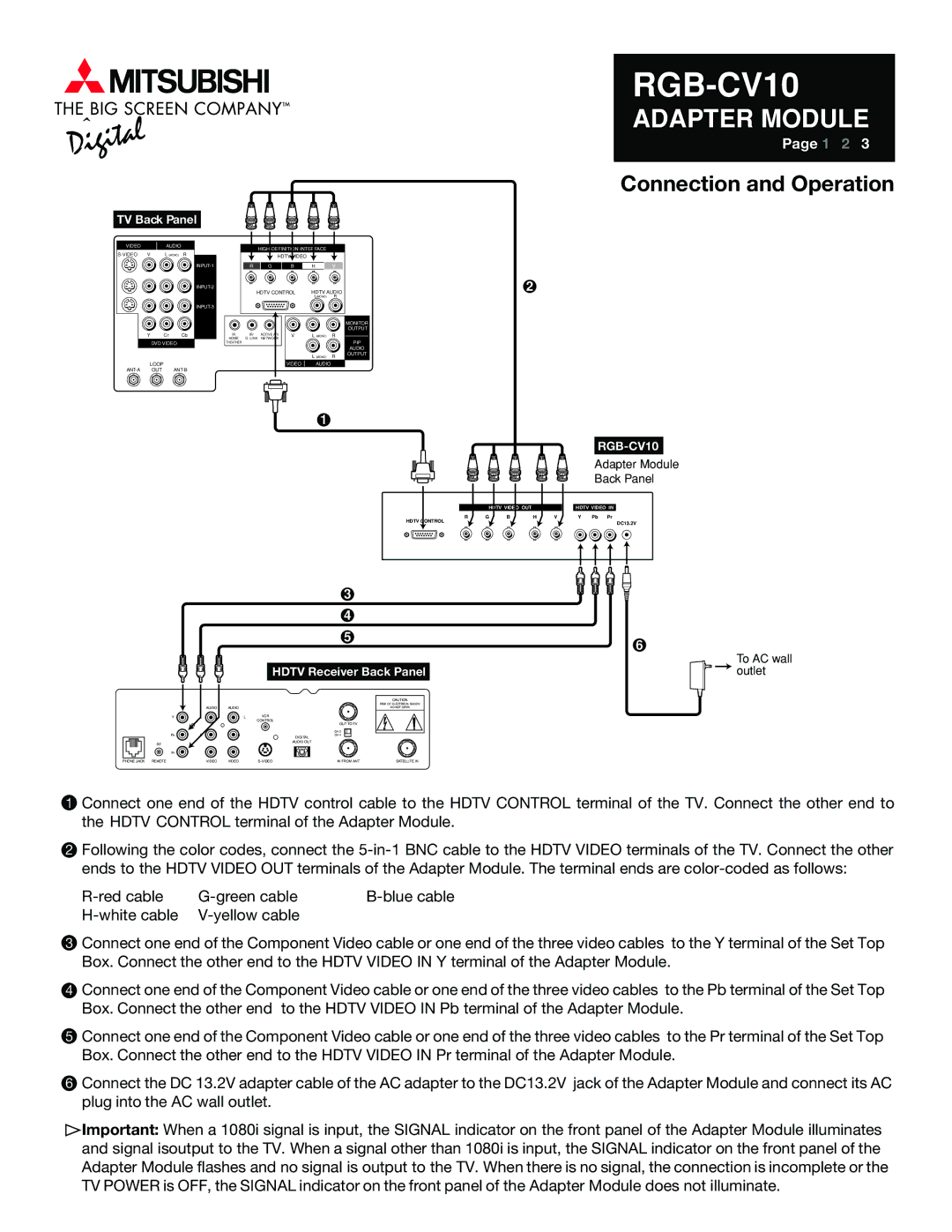 Mitsubishi Electronics RGB-CV10 specifications Connection and Operation 