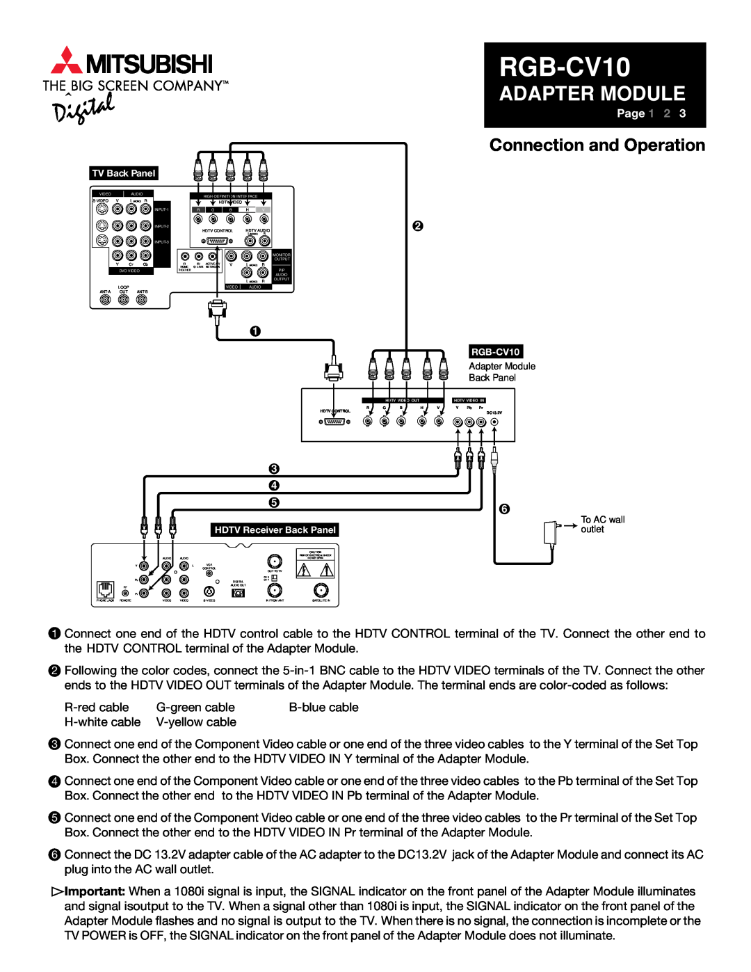 Mitsubishi Electronics RGB-CV10 specifications Adapter Module, Connection and Operation 