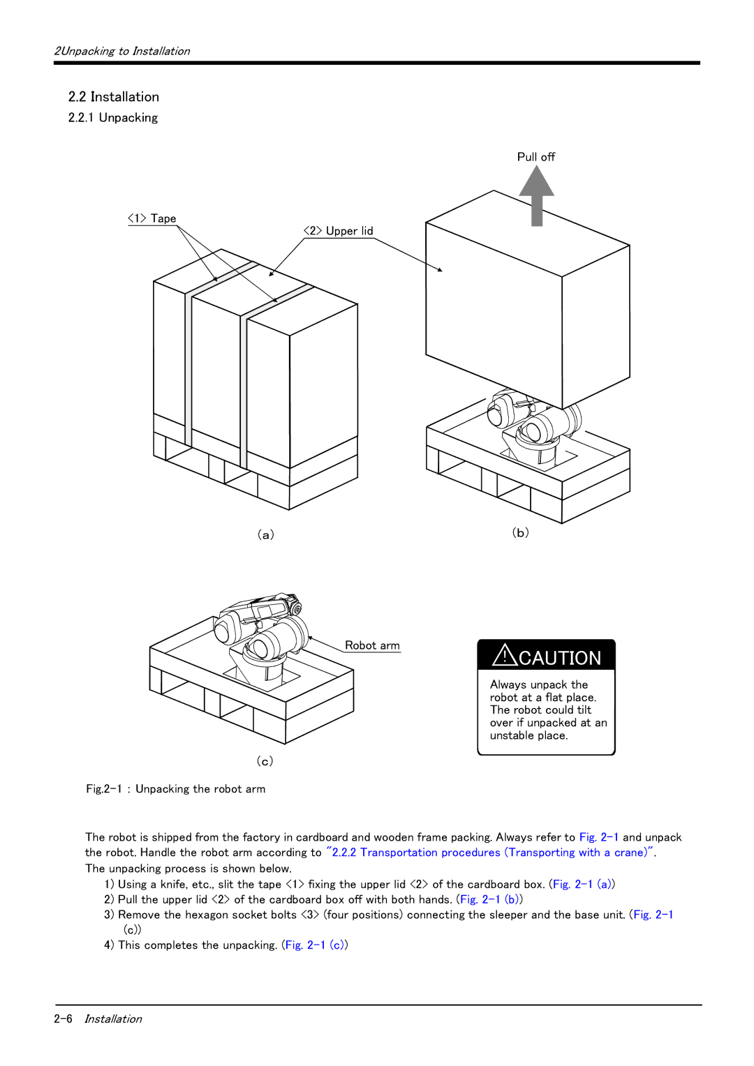 Mitsubishi Electronics RV-6S instruction manual Installation, Unpacking 