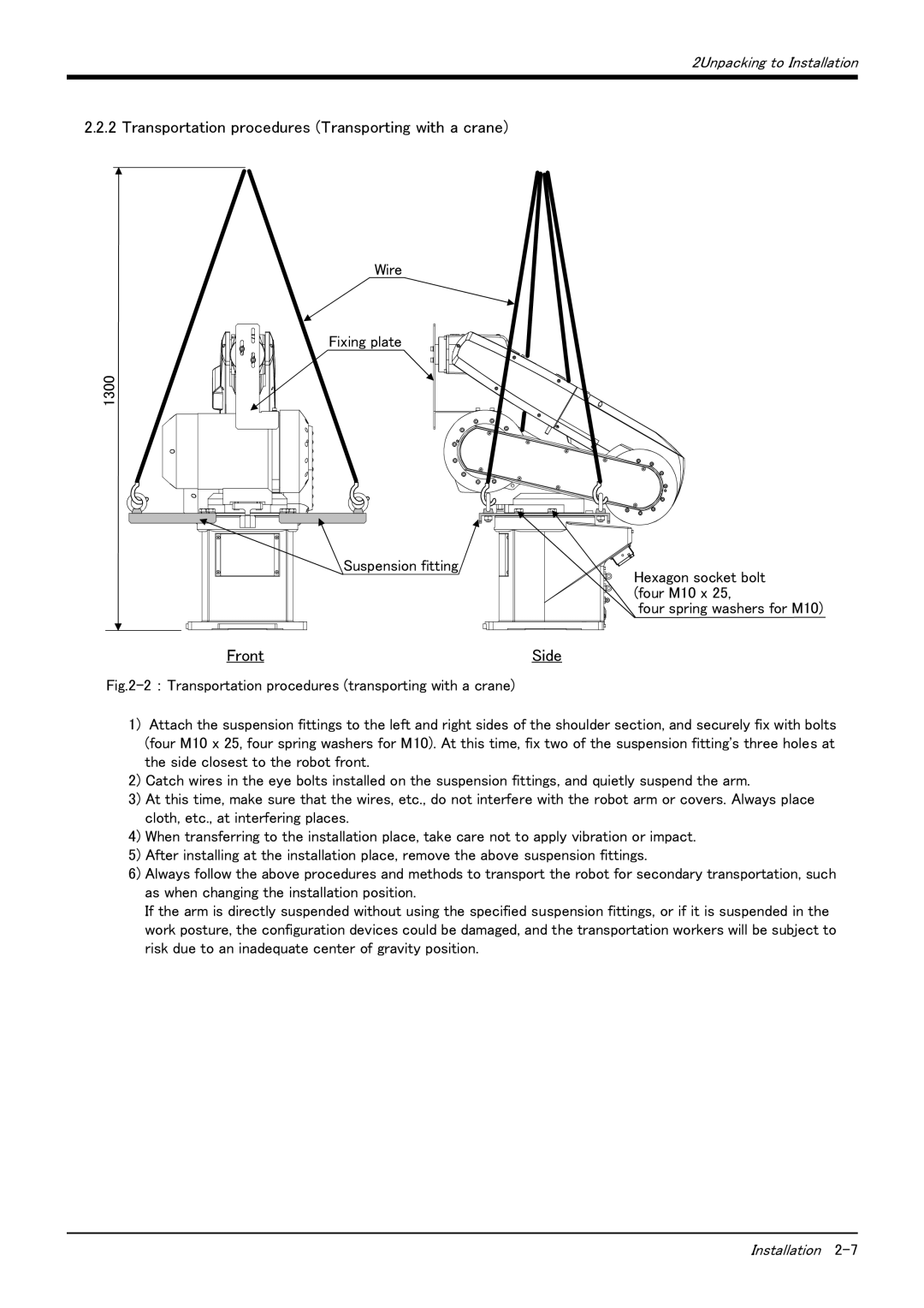 Mitsubishi Electronics RV-6S instruction manual Transportation procedures Transporting with a crane 