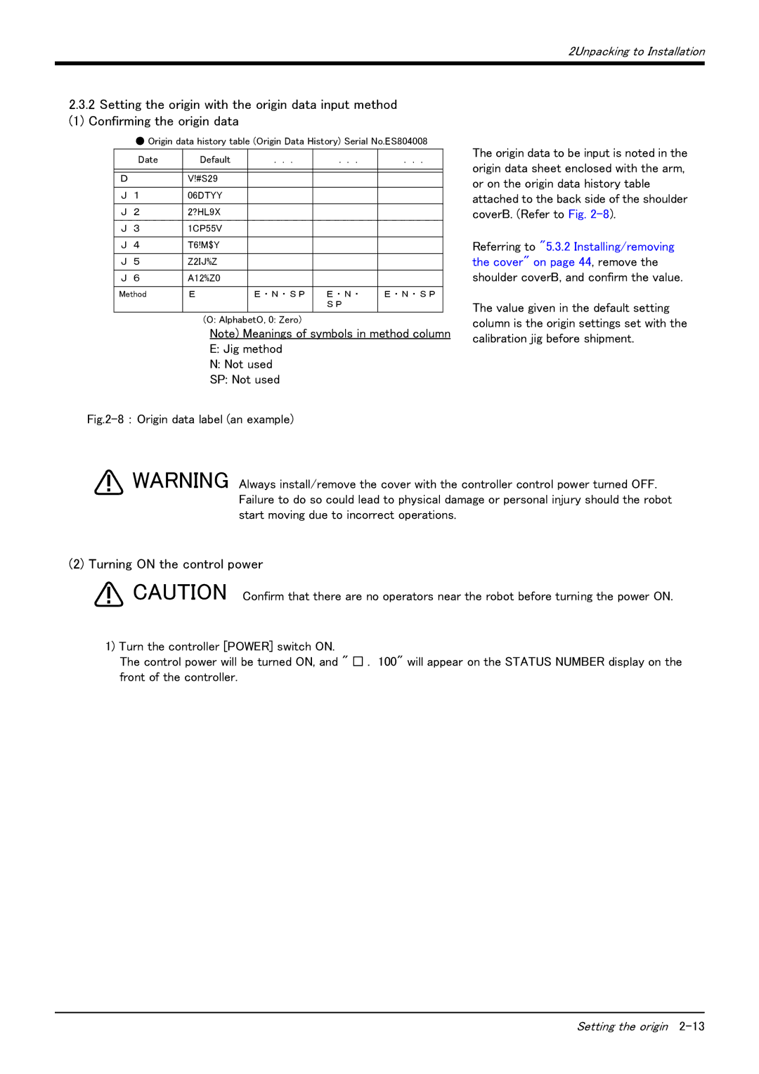 Mitsubishi Electronics RV-6S instruction manual Turning on the control power 