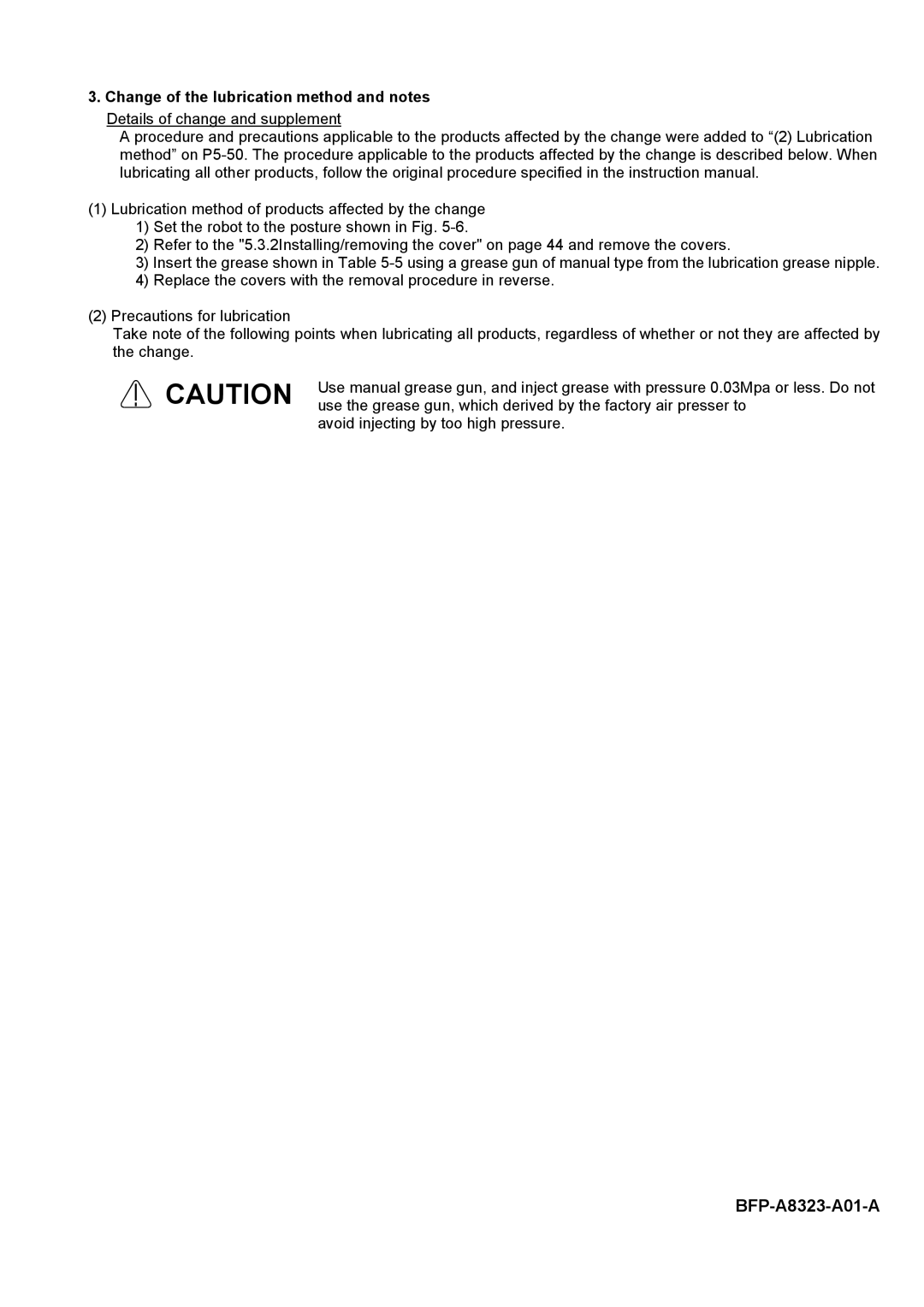 Mitsubishi Electronics RV-6S instruction manual Change of the lubrication method and notes 