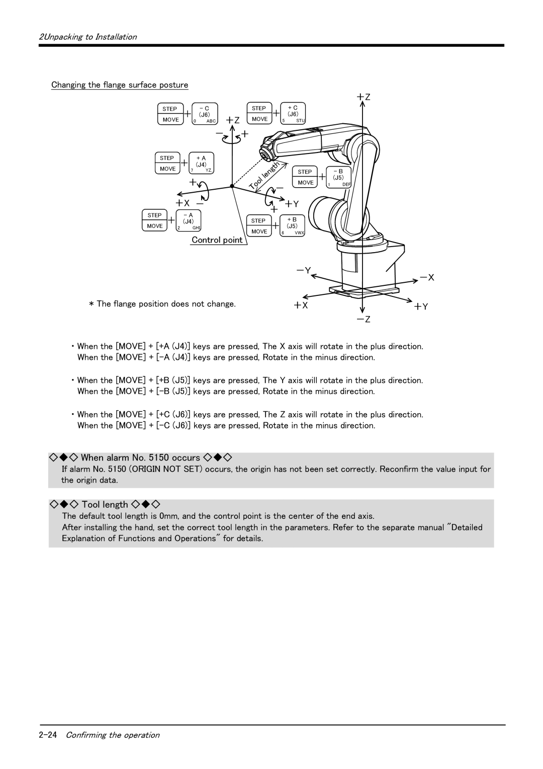 Mitsubishi Electronics RV-6S instruction manual When alarm No occurs, Tool length 