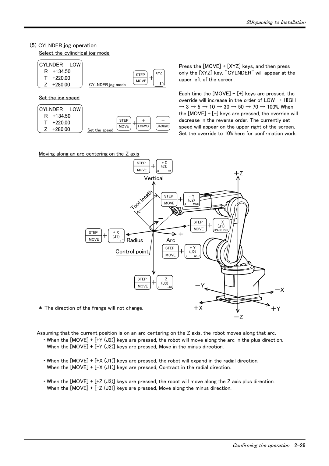 Mitsubishi Electronics RV-6S instruction manual Cylnder jog operation, Arc 