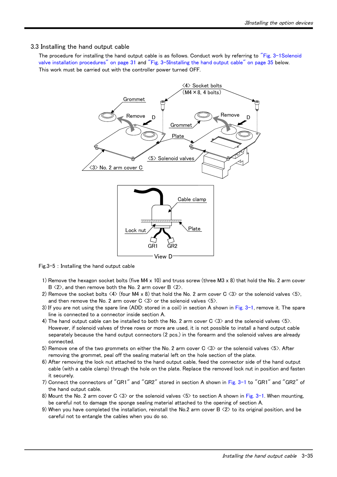 Mitsubishi Electronics RV-6S instruction manual Installing the hand output cable 