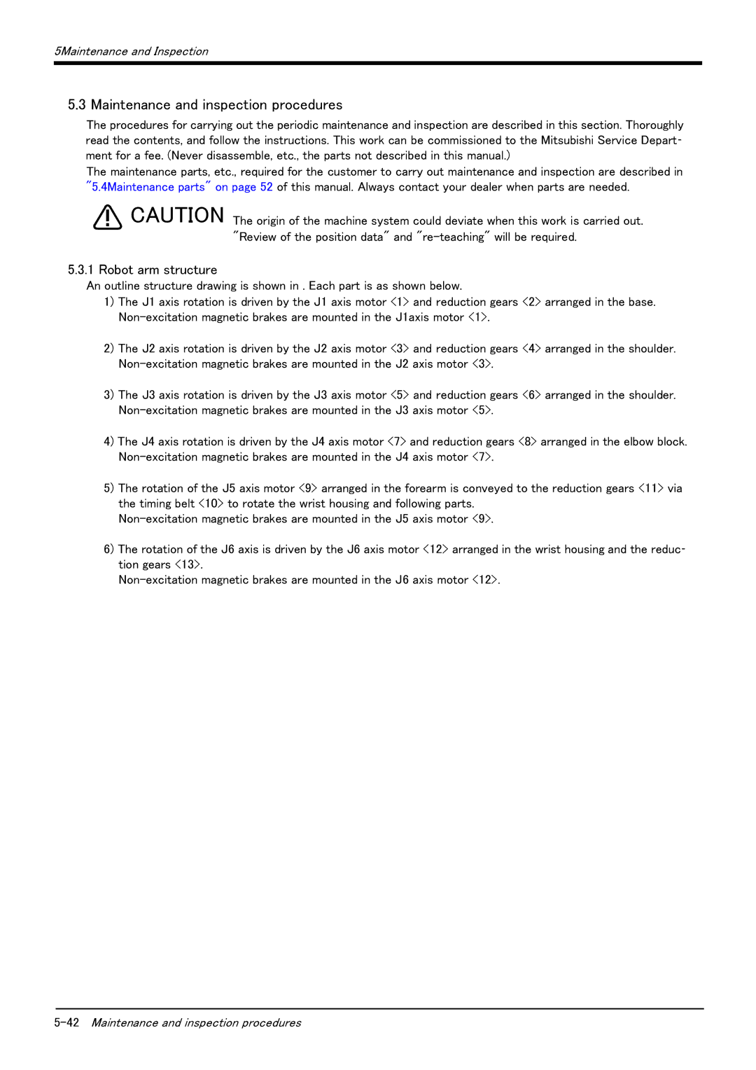 Mitsubishi Electronics RV-6S instruction manual Maintenance and inspection procedures, Robot arm structure 