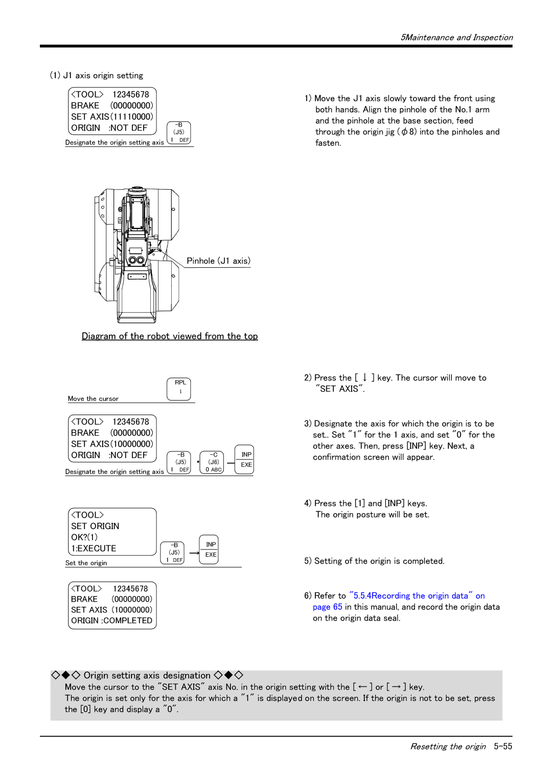 Mitsubishi Electronics RV-6S instruction manual Diagram of the robot viewed from the top, Origin setting axis designation 