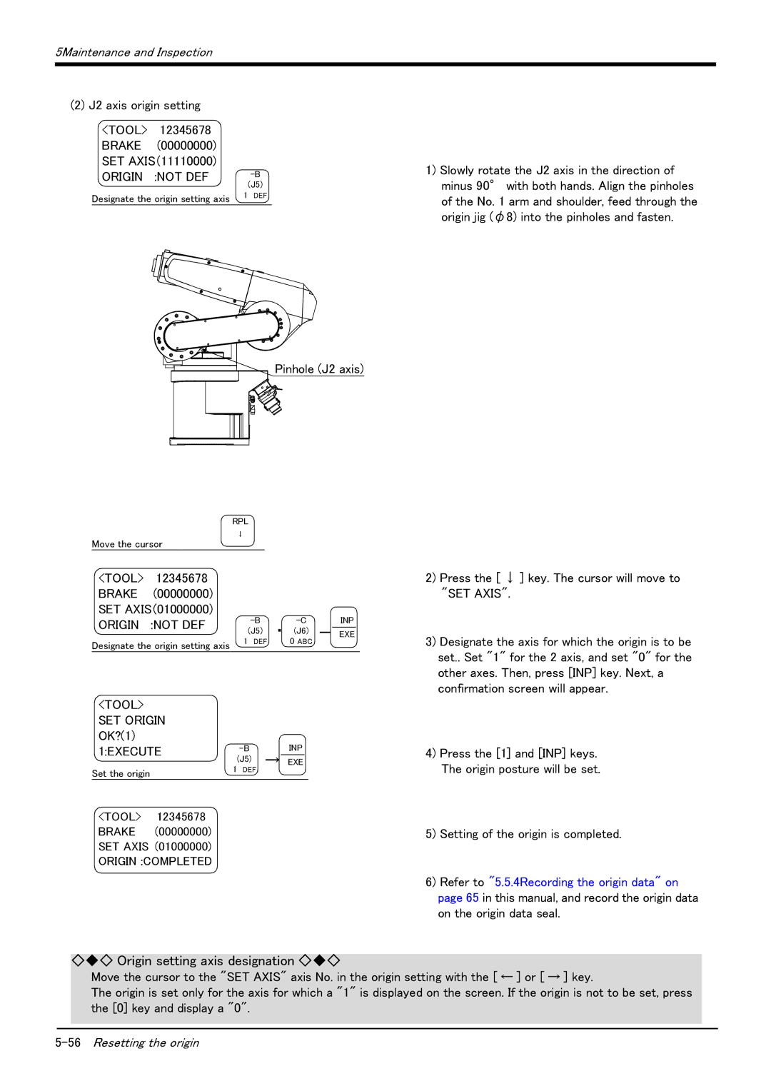 Mitsubishi Electronics RV-6S instruction manual 56Resetting the origin 