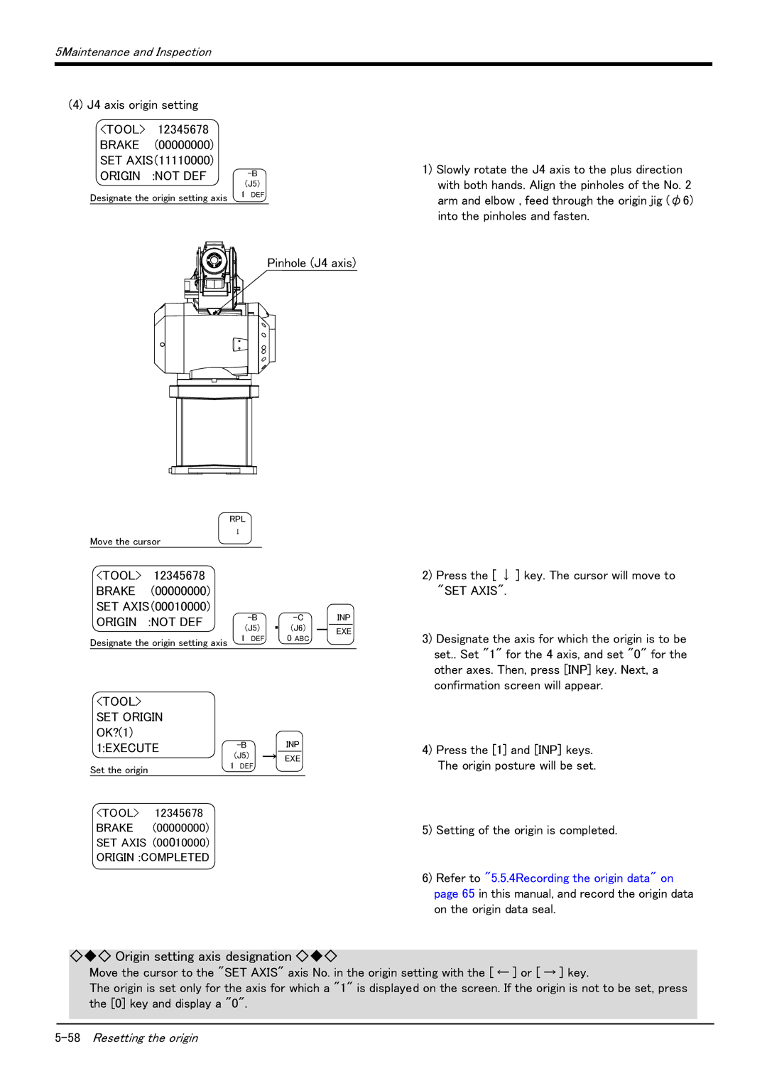 Mitsubishi Electronics RV-6S instruction manual 58Resetting the origin 