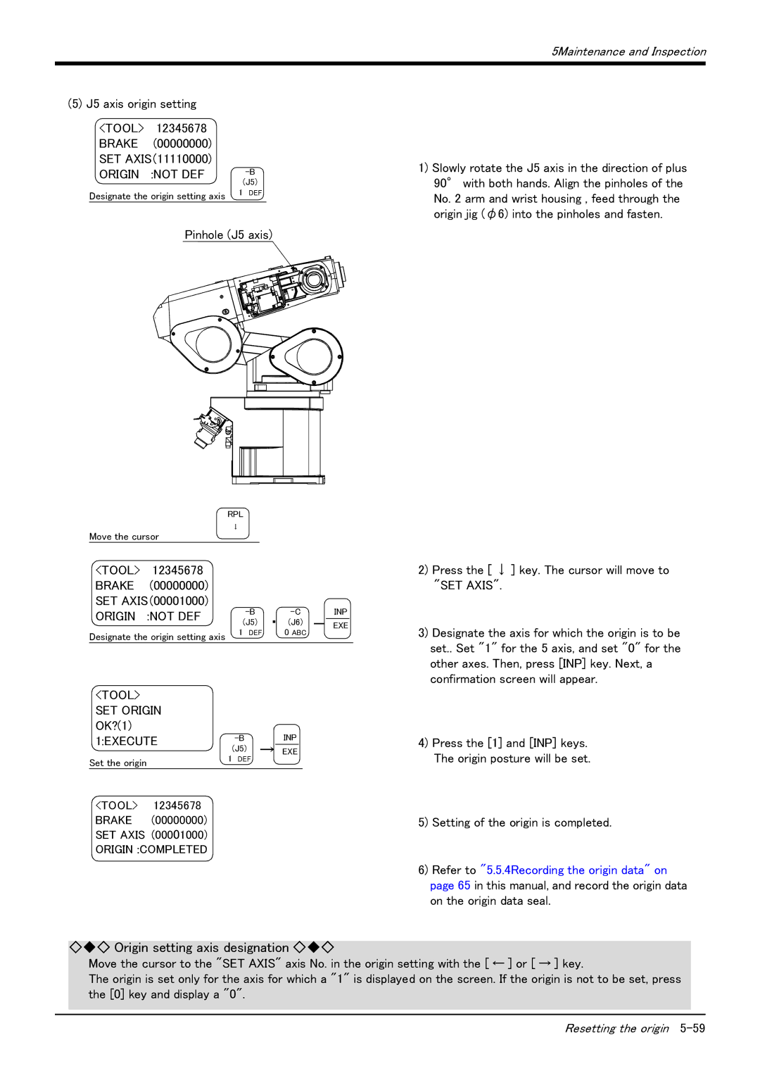 Mitsubishi Electronics RV-6S instruction manual J5 axis origin setting 