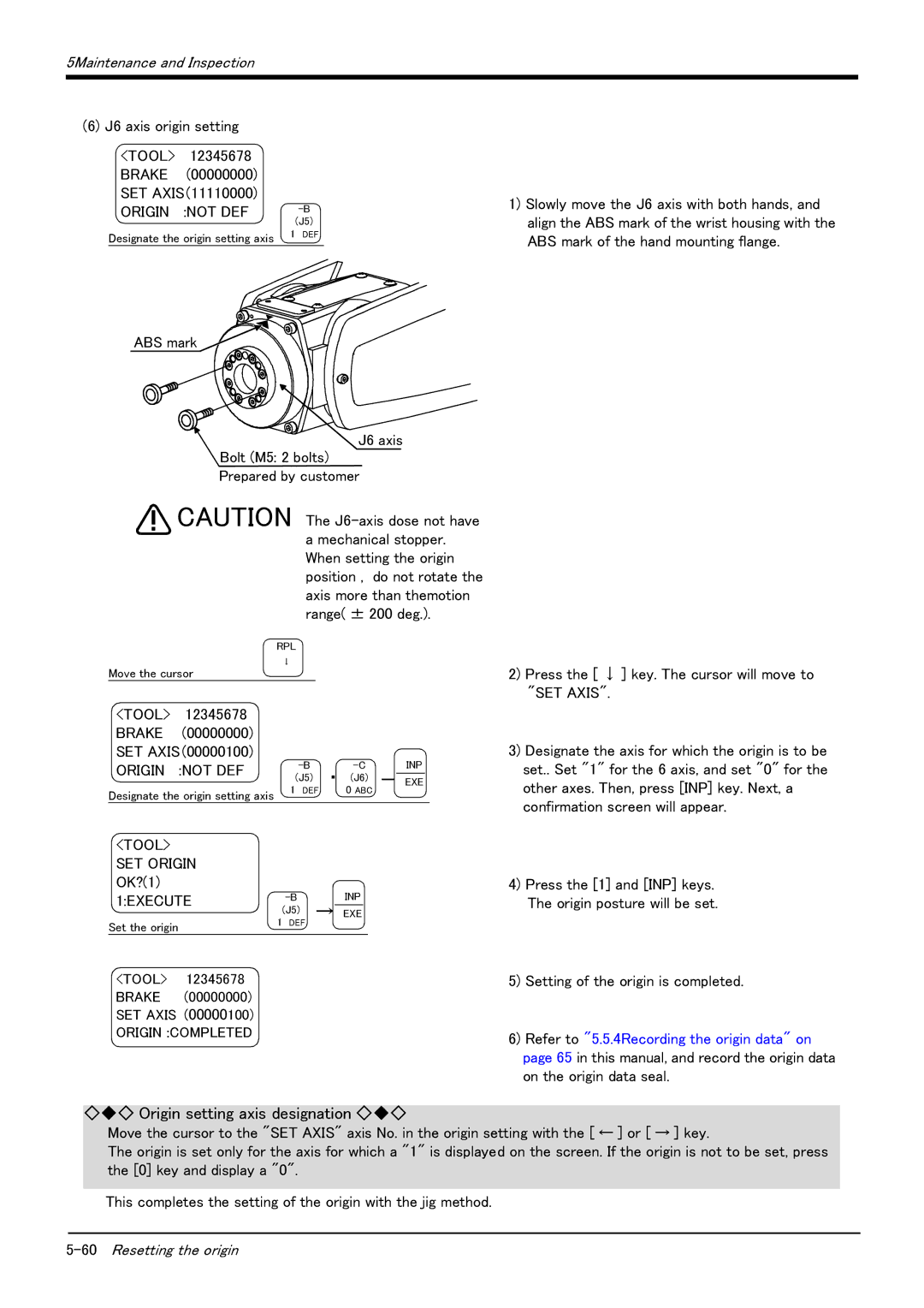 Mitsubishi Electronics RV-6S instruction manual 60Resetting the origin 