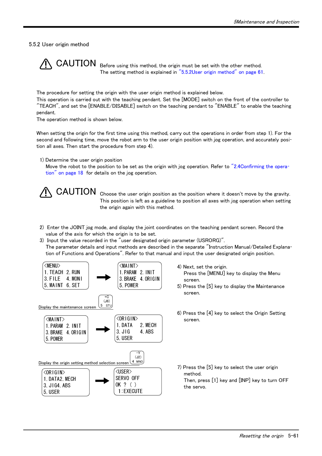 Mitsubishi Electronics RV-6S instruction manual User origin method 