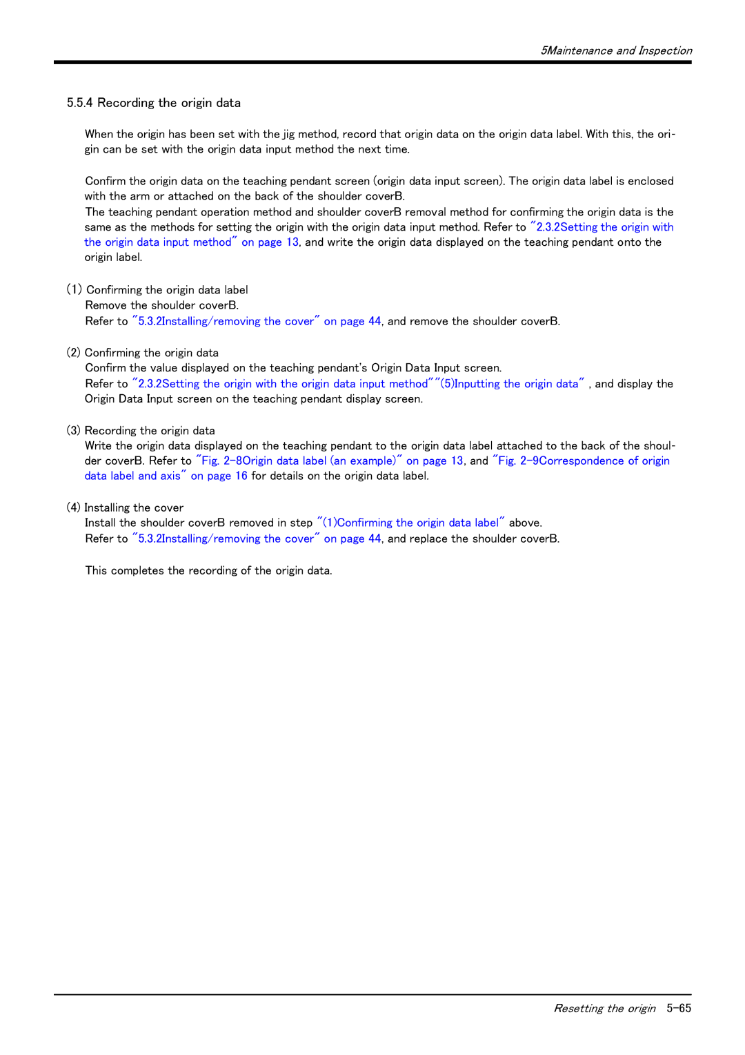 Mitsubishi Electronics RV-6S instruction manual Recording the origin data 