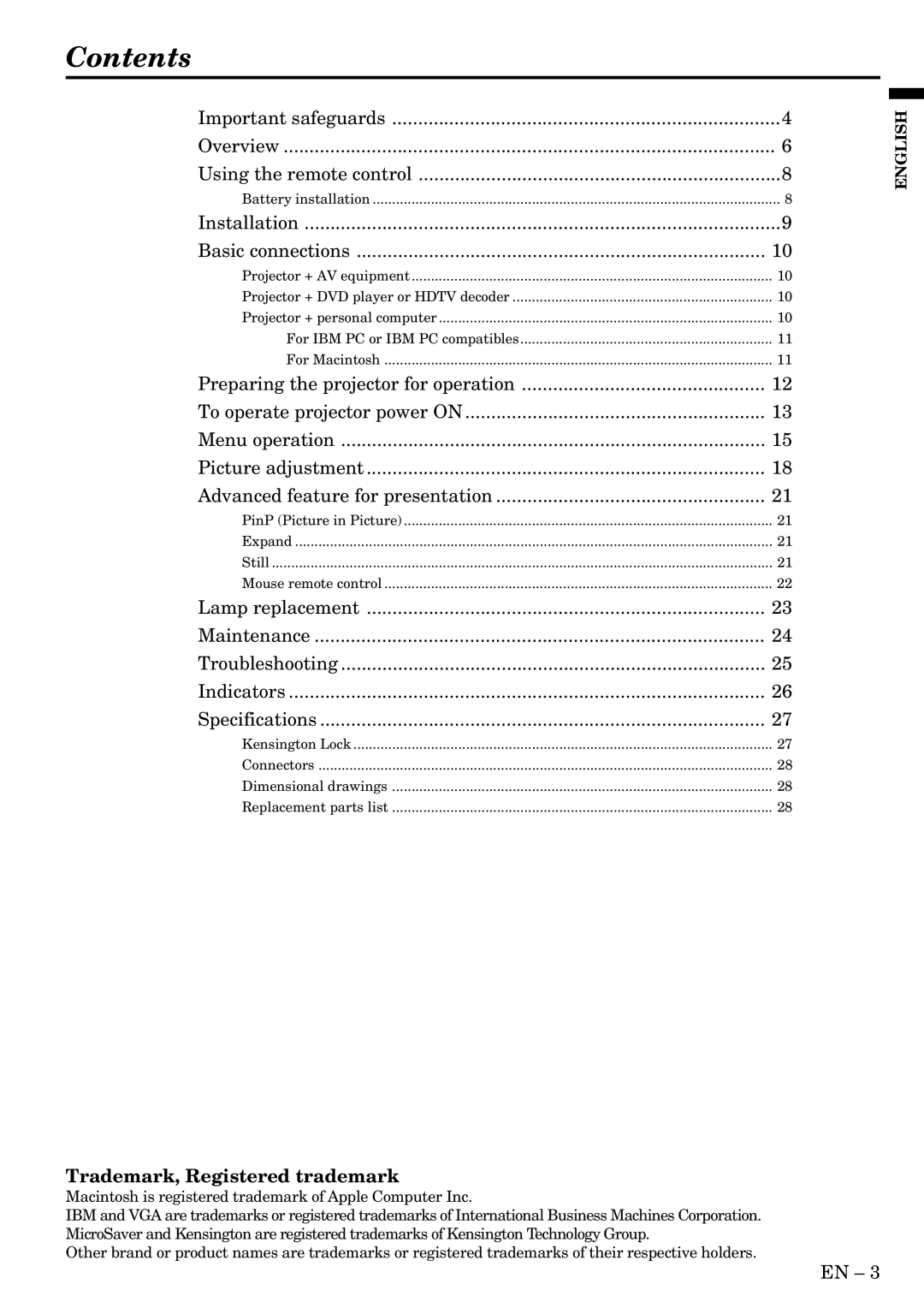 Mitsubishi Electronics X250, S250 user manual Contents 