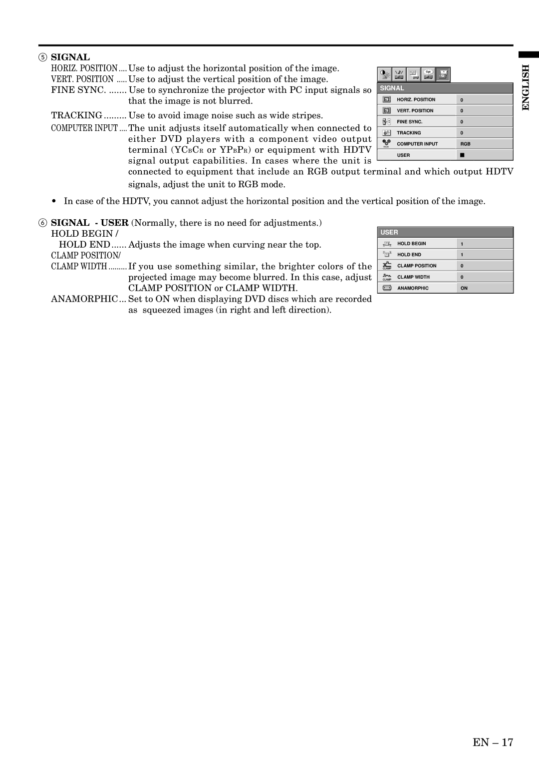 Mitsubishi Electronics S290U user manual Signal, Clamp Position 