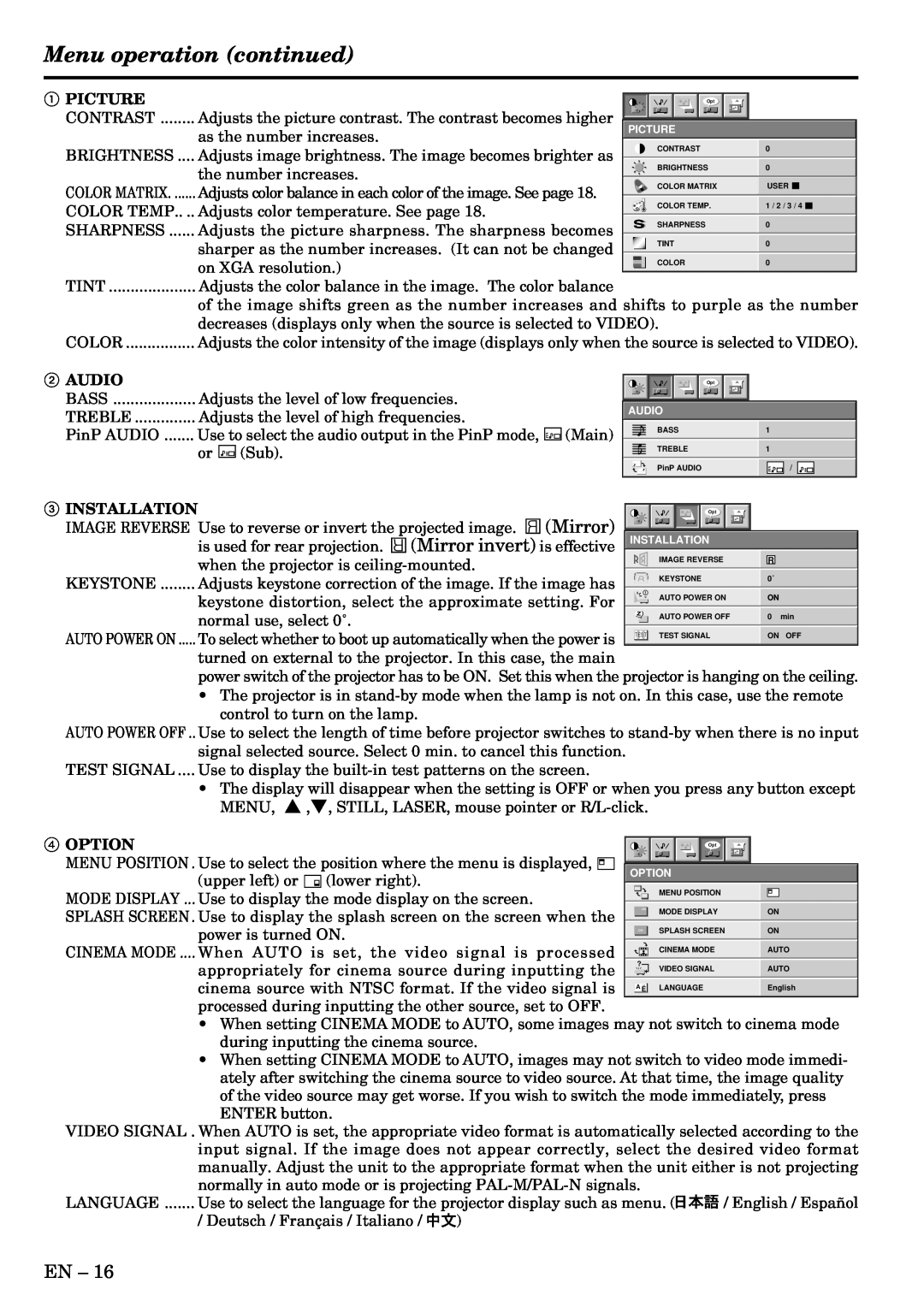 Mitsubishi Electronics S290U user manual Menu operation continued 