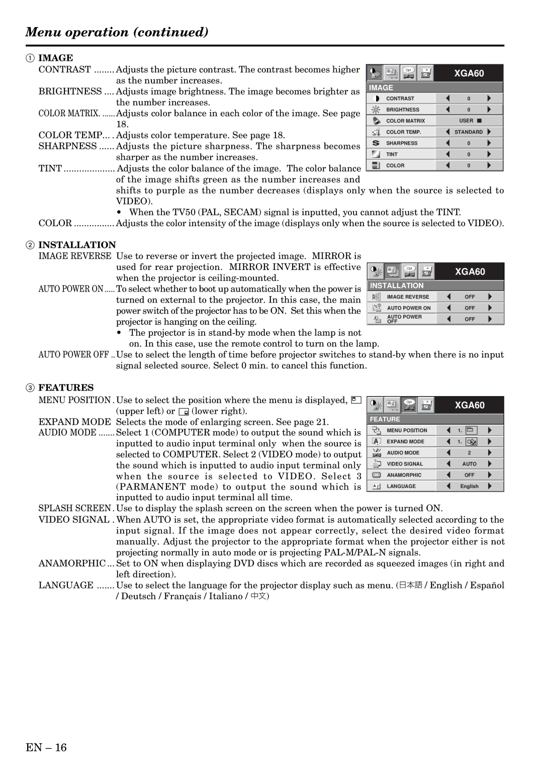 Mitsubishi Electronics S50 user manual Menu operation 