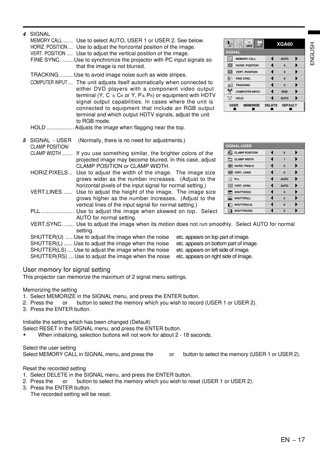 Mitsubishi Electronics SA51 user manual User memory for signal setting 