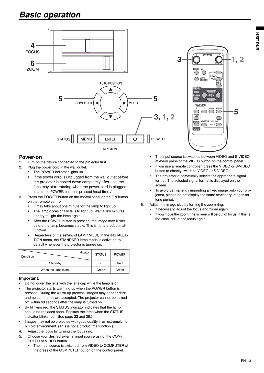 Mitsubishi Electronics SD105U user manual Basic operation, Power-on 