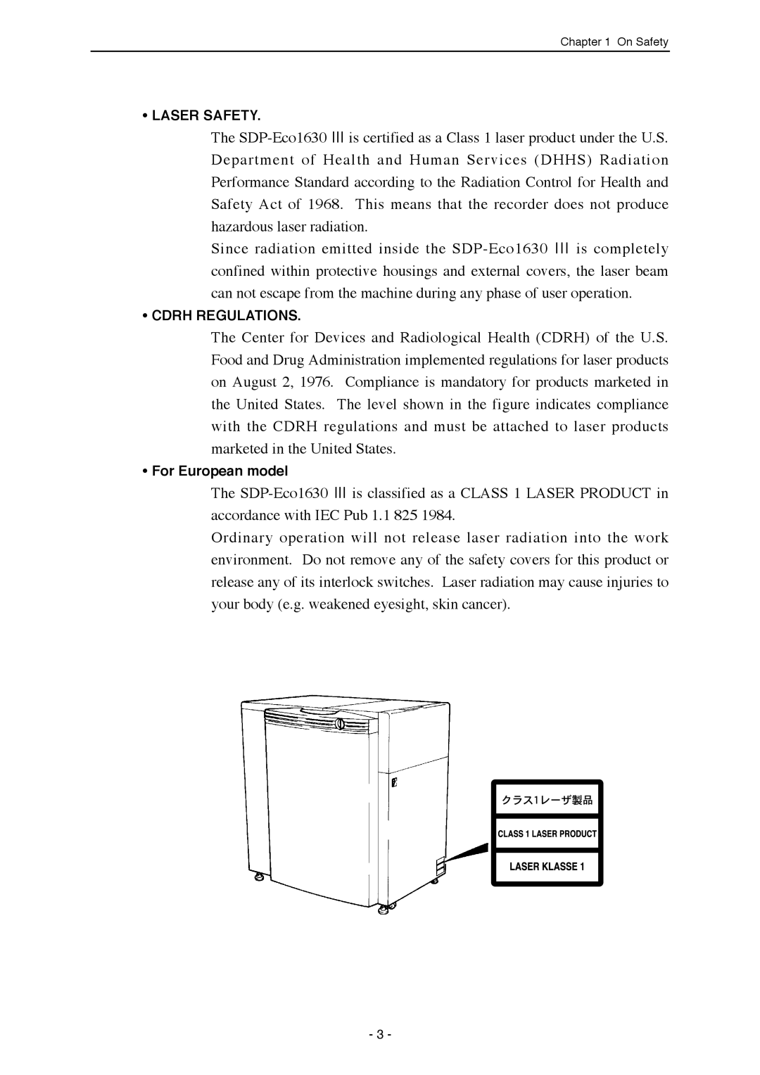 Mitsubishi Electronics SDP-ECO 1630 III manual For European model 