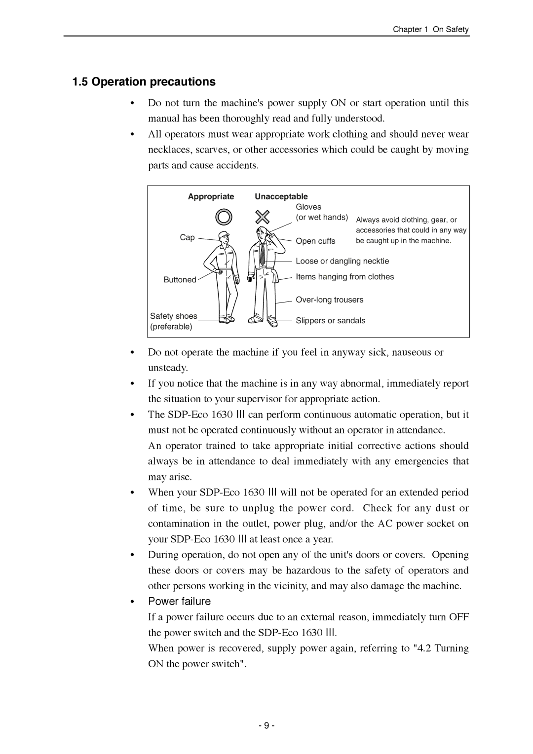 Mitsubishi Electronics SDP-ECO 1630 III manual Operation precautions, Unacceptable 