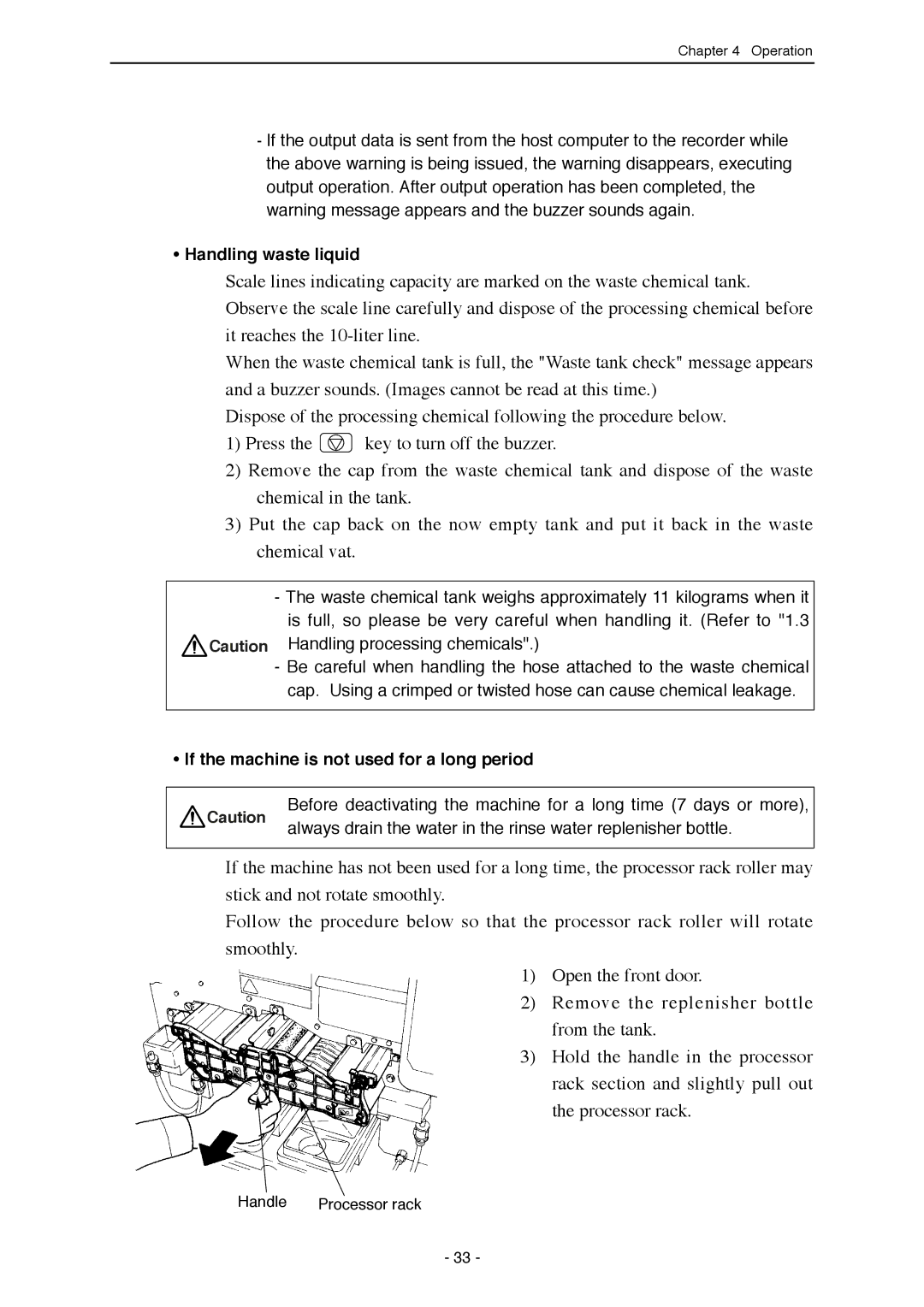 Mitsubishi Electronics SDP-ECO 1630 III manual Handling waste liquid, If the machine is not used for a long period 