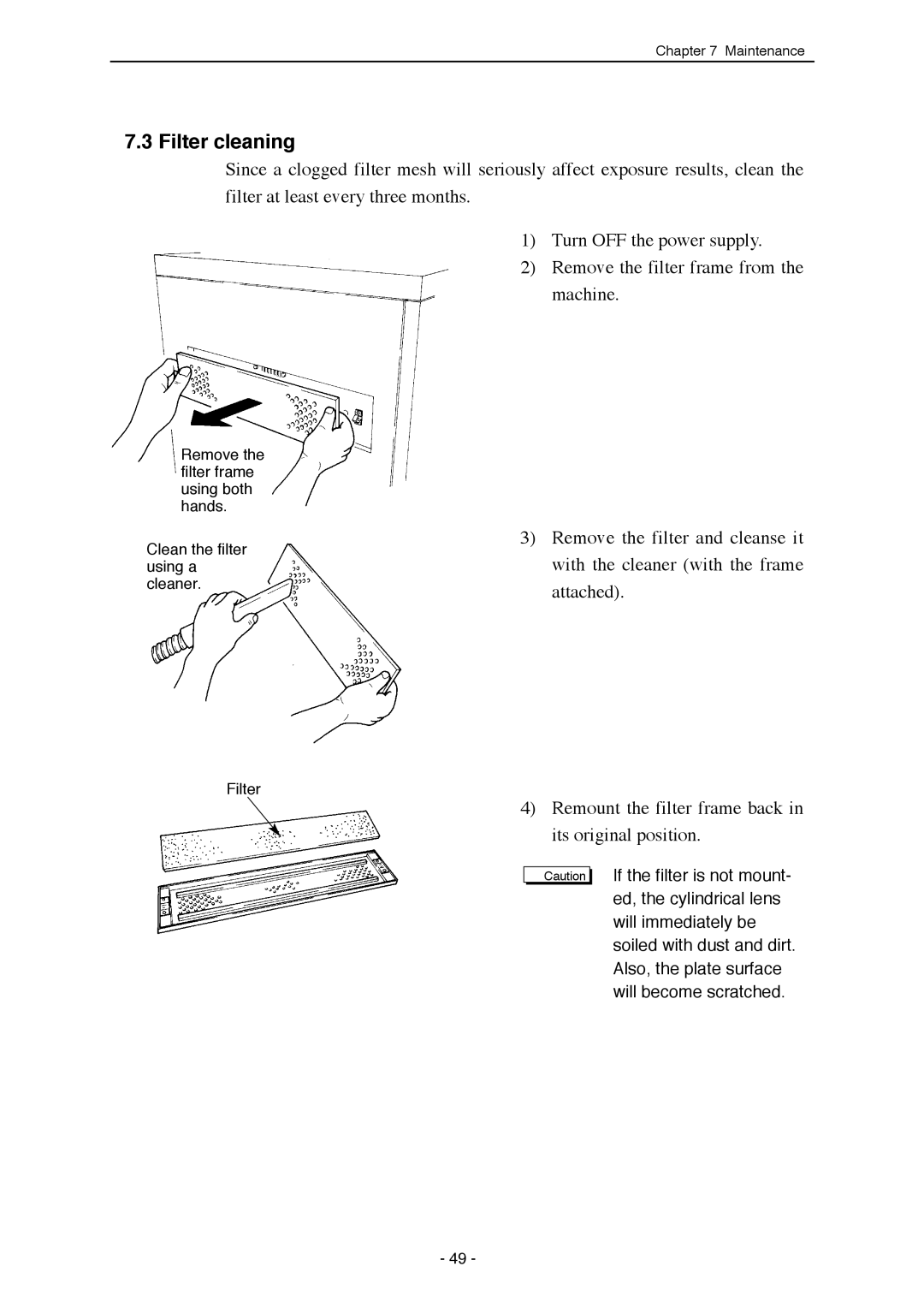 Mitsubishi Electronics SDP-ECO 1630 III manual Filter cleaning 