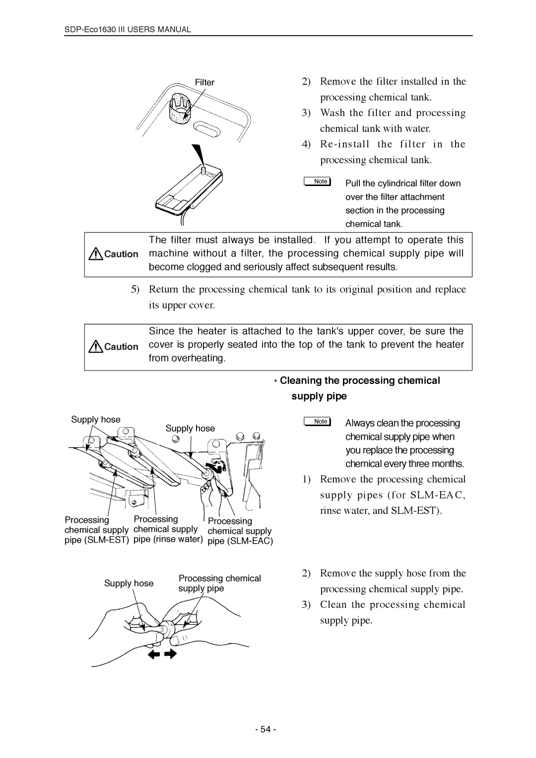 Mitsubishi Electronics SDP-ECO 1630 III manual Cleaning the processing chemical supply pipe 