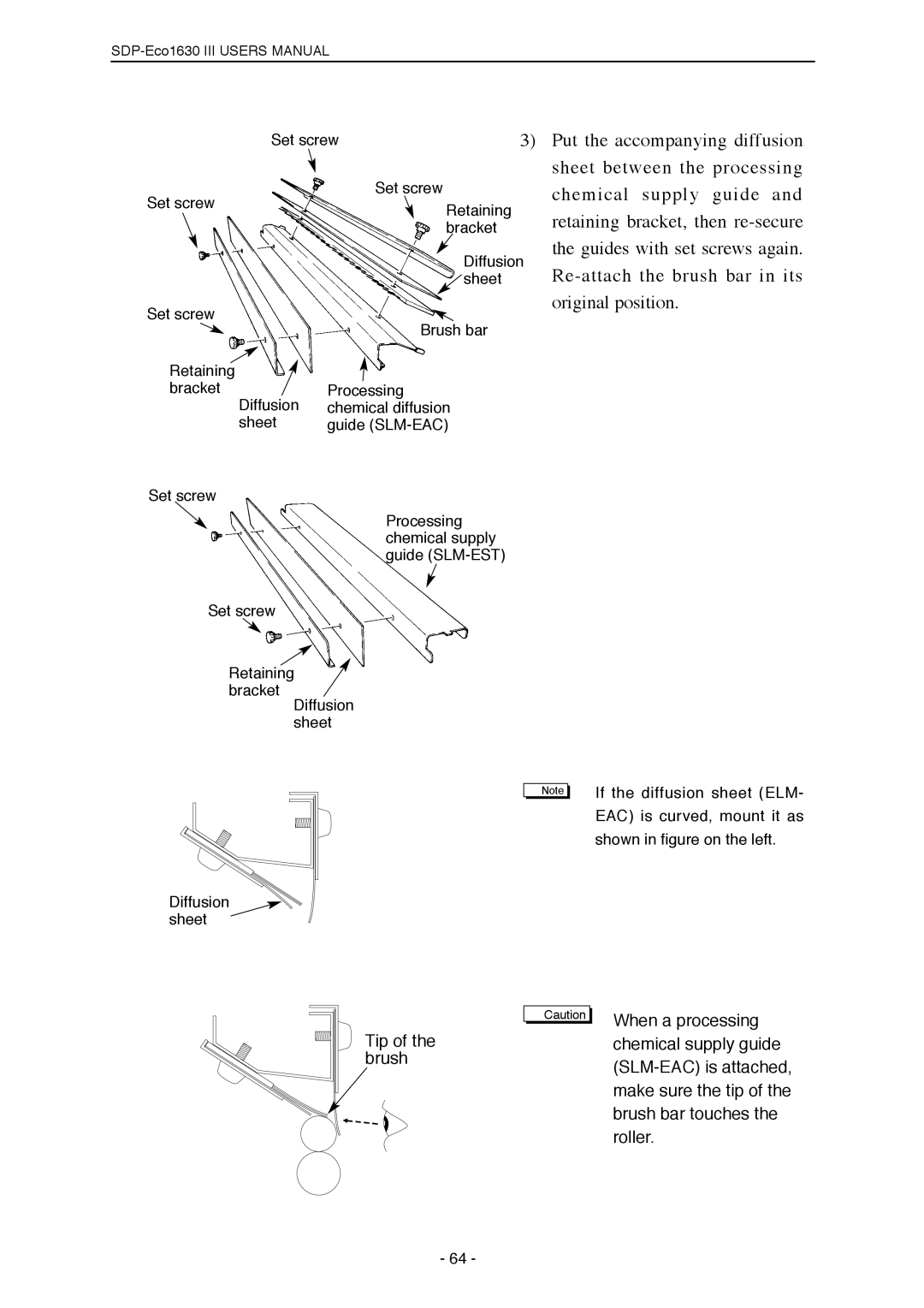 Mitsubishi Electronics SDP-ECO 1630 III manual Put the accompanying diffusion 