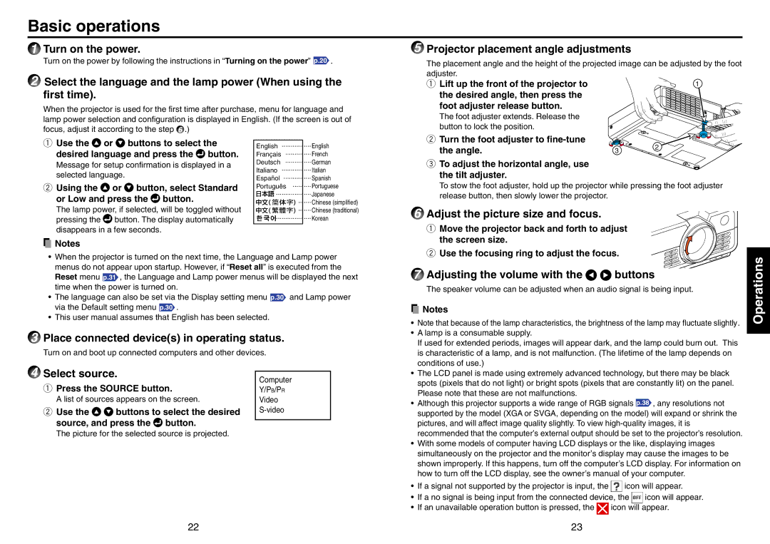 Mitsubishi Electronics SE1U user manual Basic operations, Operations 