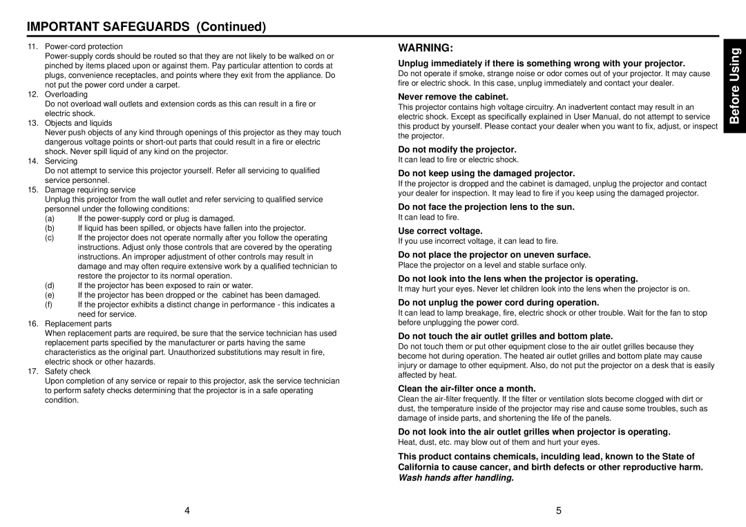 Mitsubishi Electronics SE1U user manual Important Safeguards 