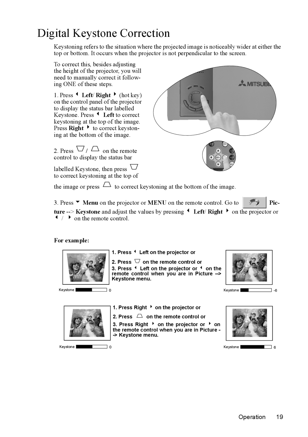 Mitsubishi Electronics SE2U user manual Digital Keystone Correction, For example 