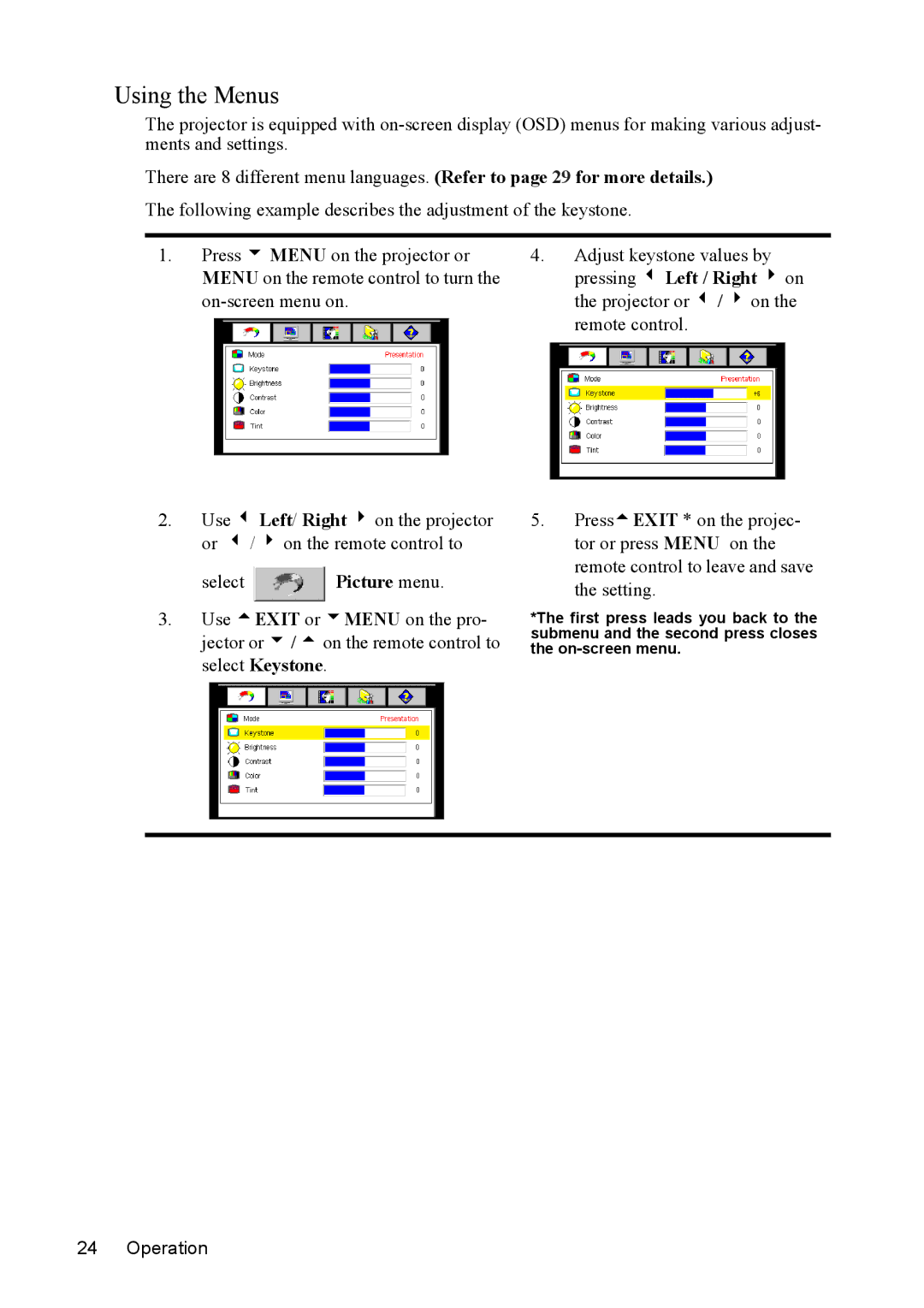 Mitsubishi Electronics SE2U user manual Using the Menus 