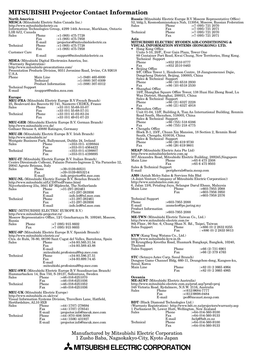 Mitsubishi Electronics SE2U user manual Mitsubishi Electric Corporation 