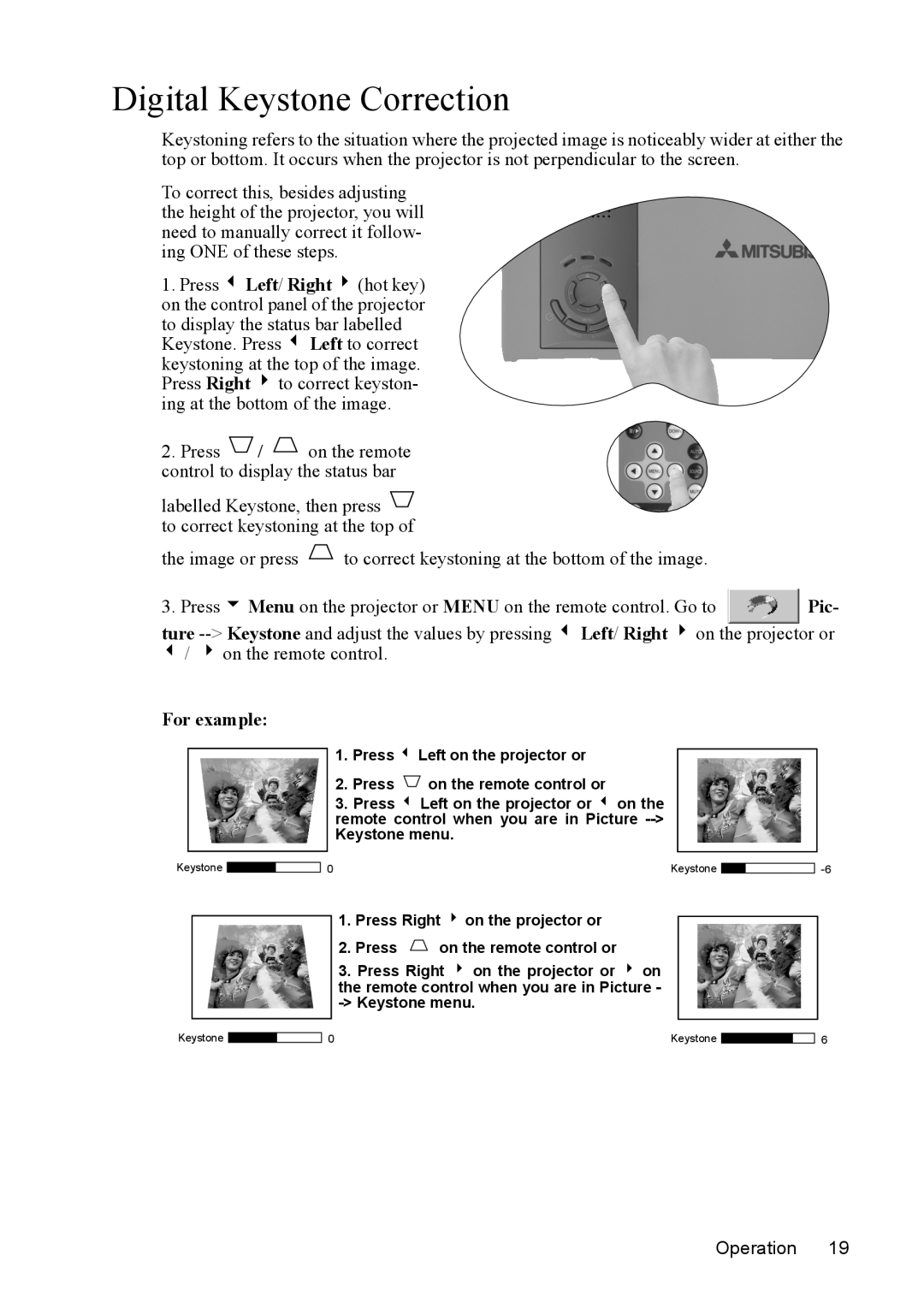 Mitsubishi Electronics SE2U user manual Digital Keystone Correction, For example 