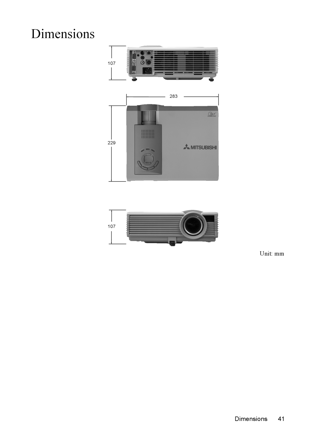 Mitsubishi Electronics SE2U user manual Dimensions, Unit mm, 107 283 229 107 