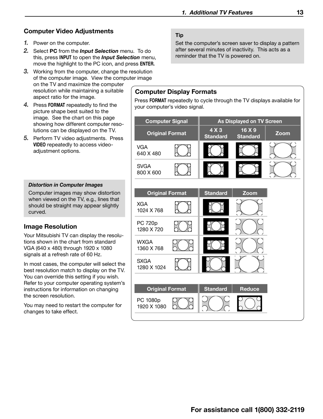 Mitsubishi Electronics SERIES 742 manual Computer Video Adjustments, Image Resolution, Tip, Distortion in Computer Images 