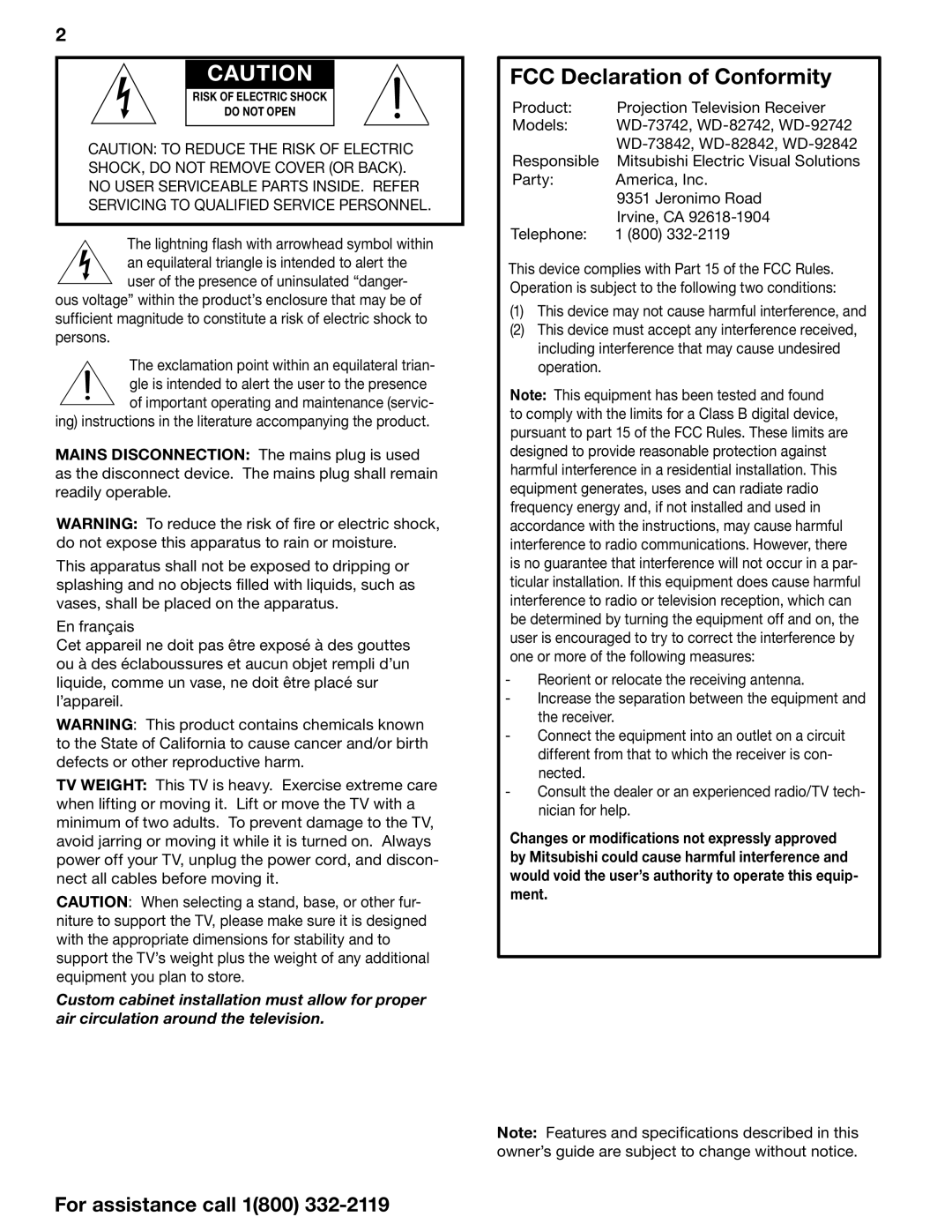 Mitsubishi Electronics SERIES 742 manual FCC Declaration of Conformity 