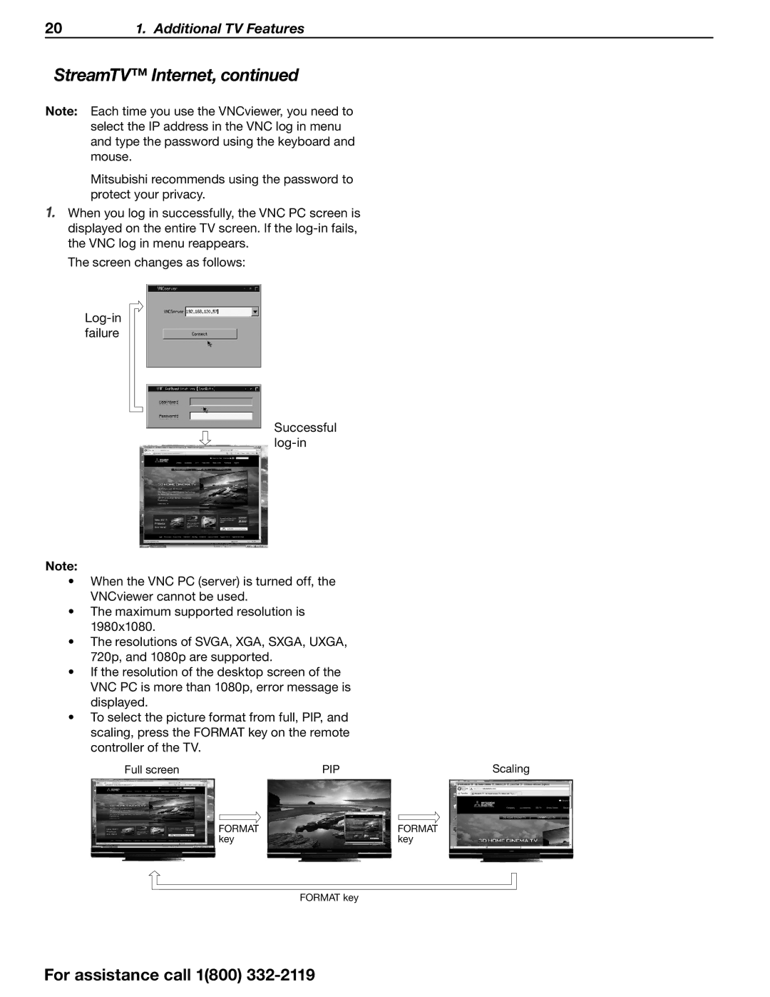 Mitsubishi Electronics SERIES 742 manual 20 1. Additional TV Features 