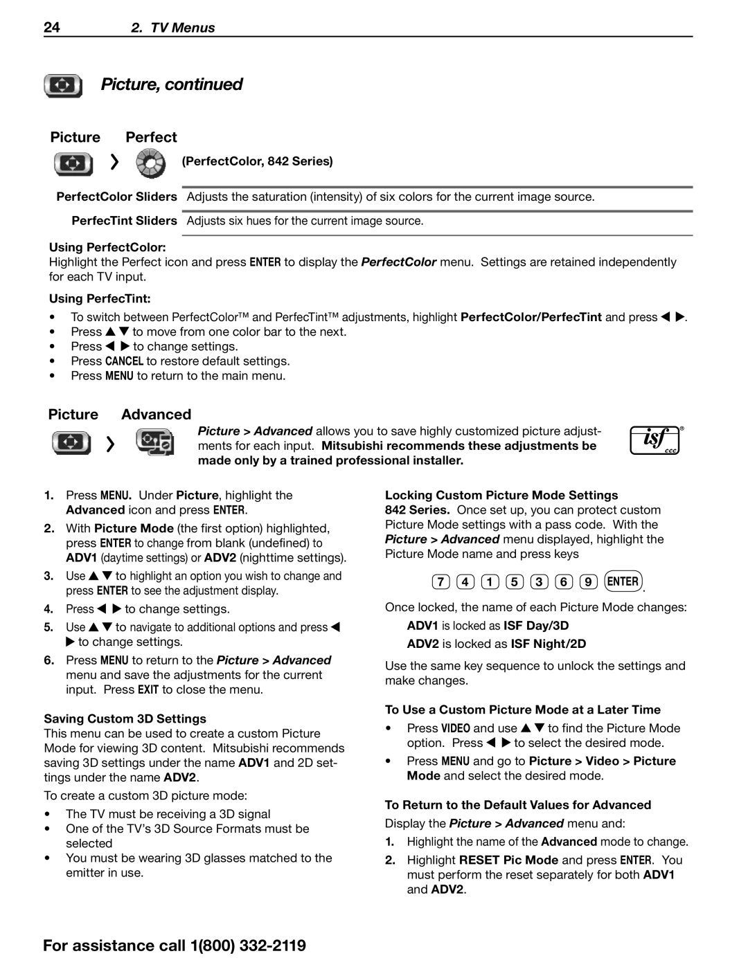 Mitsubishi Electronics SERIES 742 manual Picture Perfect, Picture Advanced 