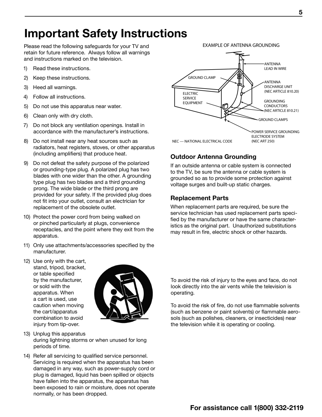 Mitsubishi Electronics SERIES 742 manual Outdoor Antenna Grounding, Replacement Parts 