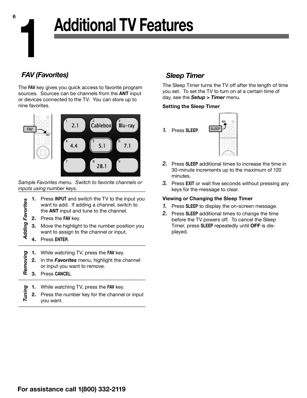 Mitsubishi Electronics SERIES 742 manual FAV Favorites, Setting the Sleep Timer, Viewing or Changing the Sleep Timer 